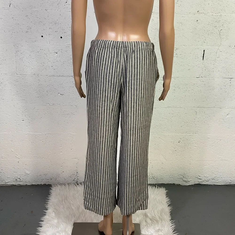 Urban Outfitters Y2K Stripes Blue Linen Drawstring Pull On Cropped Pants S
